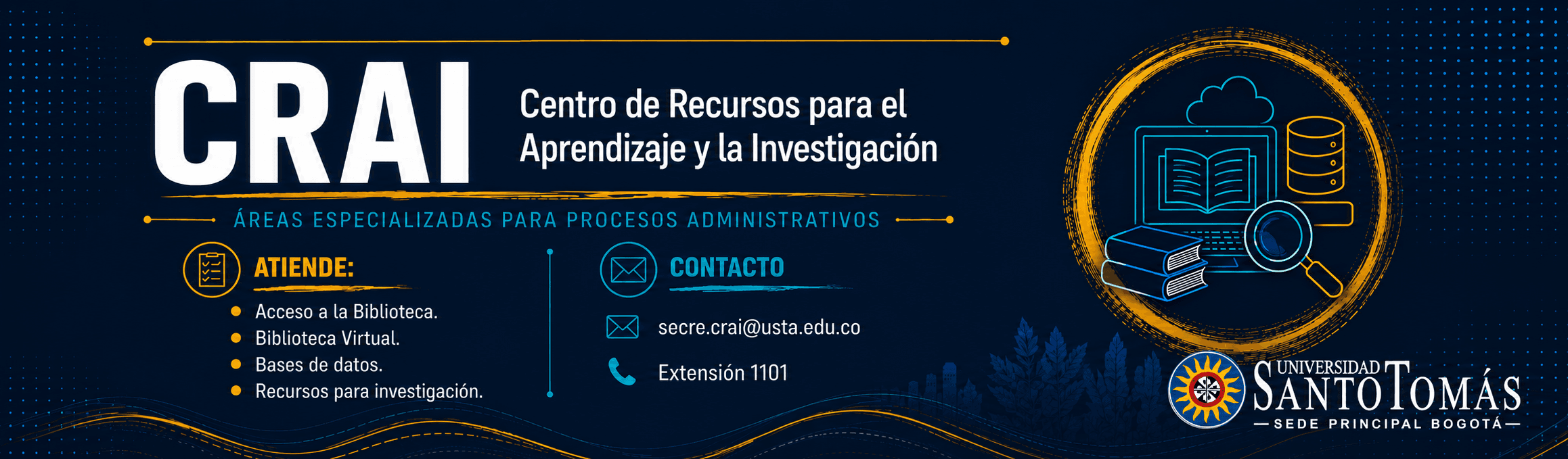 Información institucional del CRAI con servicios, correo y extensión.